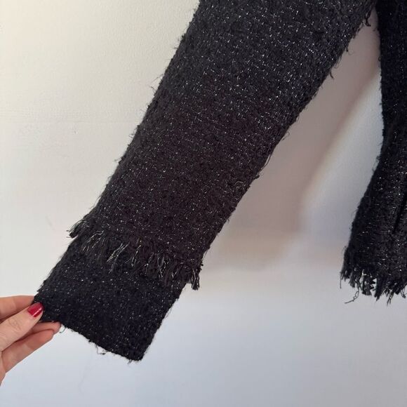 Club Monaco Women's Black Sparkly Fringed Tweed Moto Jacket Zippered Size Small - Picture 4 of 8
